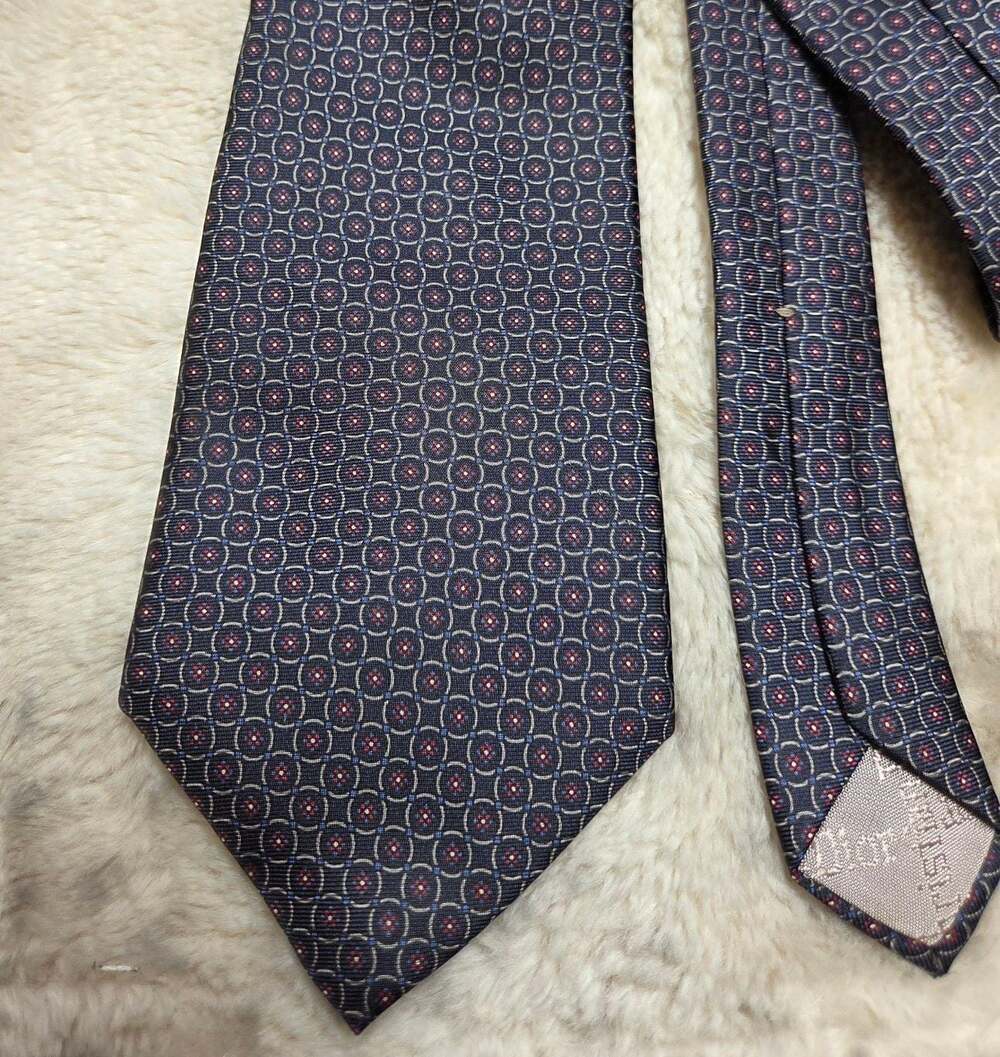 Vintage Christian Dior All Silk Tie Navy Geometric Made USA Woven Italy 58"